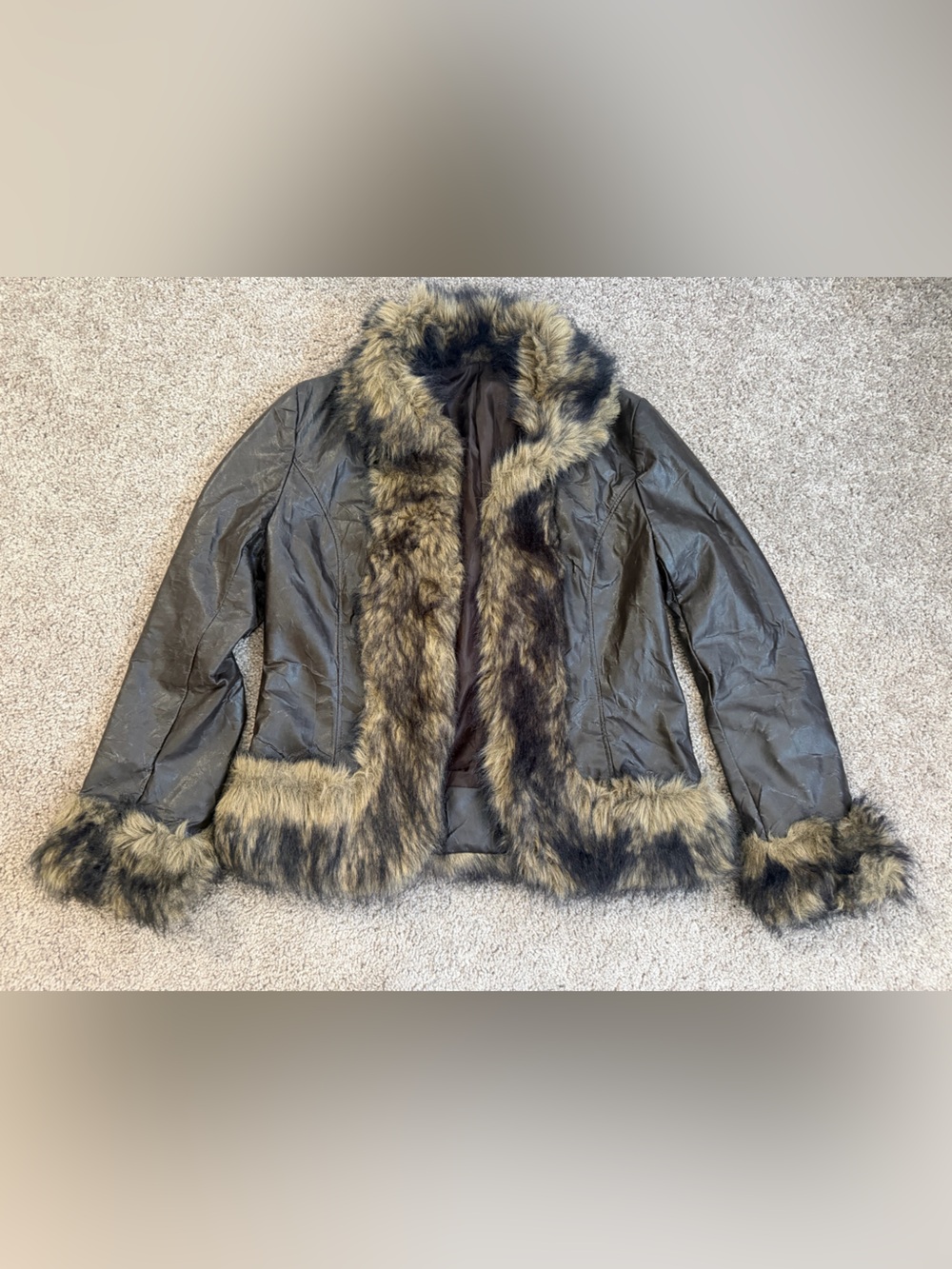 Y2K faux fur lined faux leather jacket grunge diva vintage penny lane